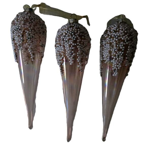 34th&Pine Set of 3-Icicle Glass Christmas Tree Ornaments in Original Box - Picture 2 of 8